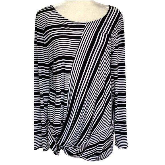 Inc International Concepts Black White Flattering Stripes Liquid Knit Top XXL - Picture 2 of 8
